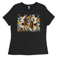 Black sunflower cowhide brush stroke Ladies Tee - Artiststas