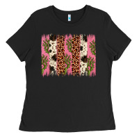 Black cactus leopard cowhide brush stroke Ladies Tee - Artiststas