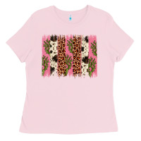 Bubblegum Pink cactus leopard cowhide brush stroke Ladies Tee - Artiststas