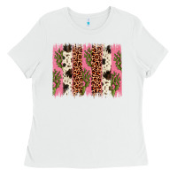 White cactus leopard cowhide brush stroke Ladies Tee - Artiststas