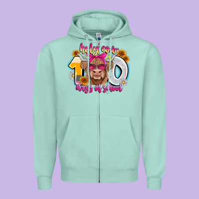 Holy Cow 100 Days Of School Zipper Hoodie Designed By Cowhidedigitalart