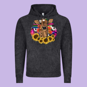 Baby Cow Flower Vintage Hoodie Designed By Howdyjamesfarm