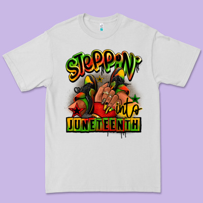 Steppin' Into Juneteenth Black Girl Sneakers Premium Tee Designed By Ranaportraitstore
