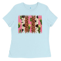 Baby Blue cactus leopard cowhide brush stroke Ladies Tee - Artiststas