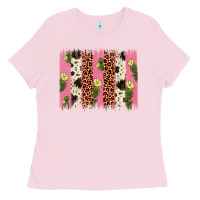 Bubblegum Pink cactus leopard cowhide brush stroke Ladies Tee - Artiststas