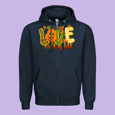 Love Fall Y'all Zipper Hoodie Designed By Cowhidedigitalart