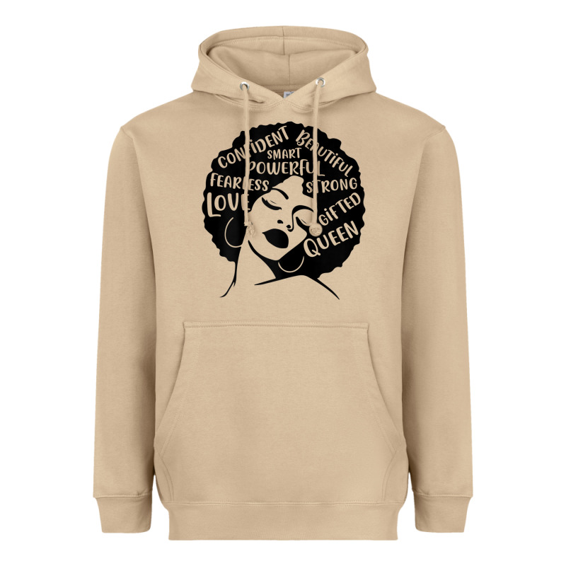 Womens Strong Black Woman Afro Message Heavyweight Hoodie by lanVoArt | Teevron