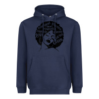 Navy Womens Strong Black Woman Afro Message Heavyweight Hoodie - lanVoArt