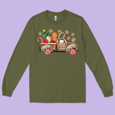 Christmas Gingerbread Truck Long Sleeve Tee Designed By Cowgirlartshop