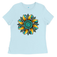 Baby Blue sunflower gemstone leopard Ladies Tee - Artiststas
