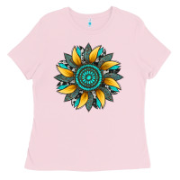 Bubblegum Pink sunflower gemstone leopard Ladies Tee - Artiststas