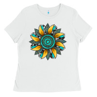 White sunflower gemstone leopard Ladies Tee - Artiststas
