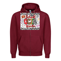 Burgundy School Social Worker Zipper Hoodie - CowhideDigitalArt