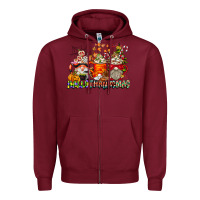 Burgundy Hallothanksmas Gnome Coffee Cups Zipper Hoodie - CowhideDigitalArt