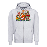 Heather Grey Hallothanksmas Gnome Coffee Cups Zipper Hoodie - CowhideDigitalArt