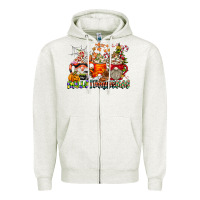 Oatmeal Heather Hallothanksmas Gnome Coffee Cups Zipper Hoodie - CowhideDigitalArt