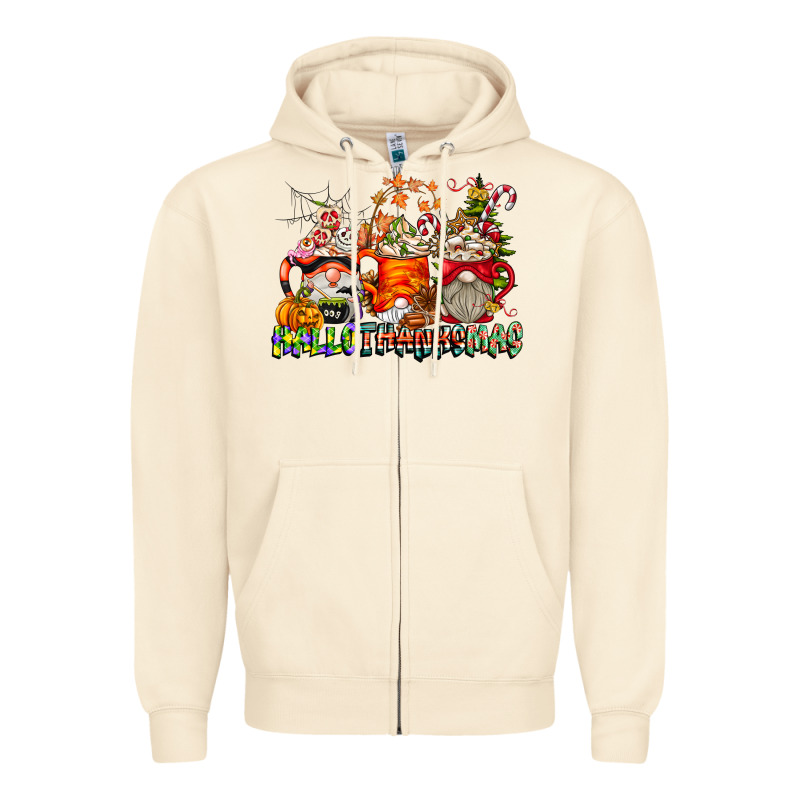 Hallothanksmas Gnome Coffee Cups Zipper Hoodie by CowhideDigitalArt | Teevron