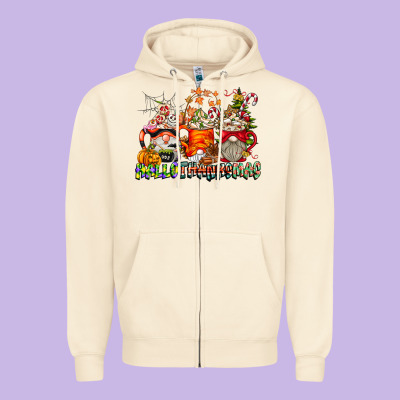 Hallothanksmas Gnome Coffee Cups Zipper Hoodie Designed By Cowhidedigitalart