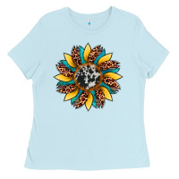 Baby Blue sunflower cowhide leopard Ladies Tee - Artiststas