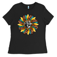 Black sunflower cowhide leopard Ladies Tee - Artiststas