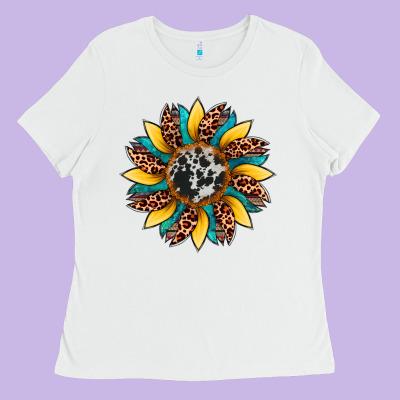 Sunflower Cowhide Leopard Ladies Tee Designed By Artiststas