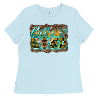 Baby Blue bee kind with sunflower and leopard background Ladies Tee - Artiststas