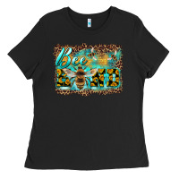 Black bee kind with sunflower and leopard background Ladies Tee - Artiststas