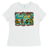 Bee Kind With Sunflower And Leopard Background Ladies Tee | Teevron