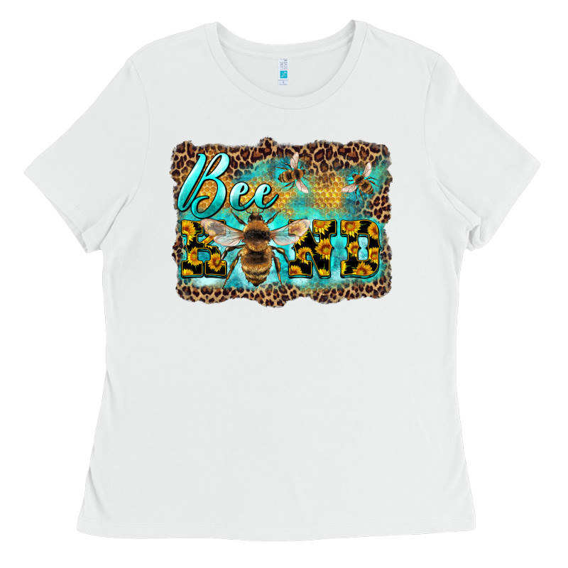 Bee Kind With Sunflower And Leopard Background Ladies Tee by Artiststas | Teevron