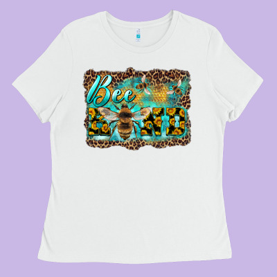 Bee Kind With Sunflower And Leopard Background Ladies Tee Designed By Artiststas