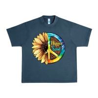 Midnight Navy Hippie Soul with Sunflower and Leopard Background Urban Heavy Tee - JahusDesignShop