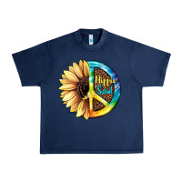 Navy Hippie Soul with Sunflower and Leopard Background Urban Heavy Tee - JahusDesignShop