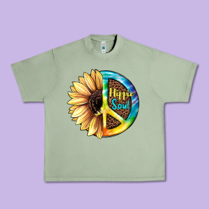Hippie Soul With Sunflower And Leopard Background Urban Heavy Tee Designed By Jahusdesignshop