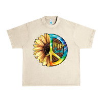 Sandshell Hippie Soul with Sunflower and Leopard Background Urban Heavy Tee - JahusDesignShop