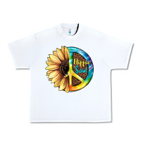 White Hippie Soul with Sunflower and Leopard Background Urban Heavy Tee - JahusDesignShop
