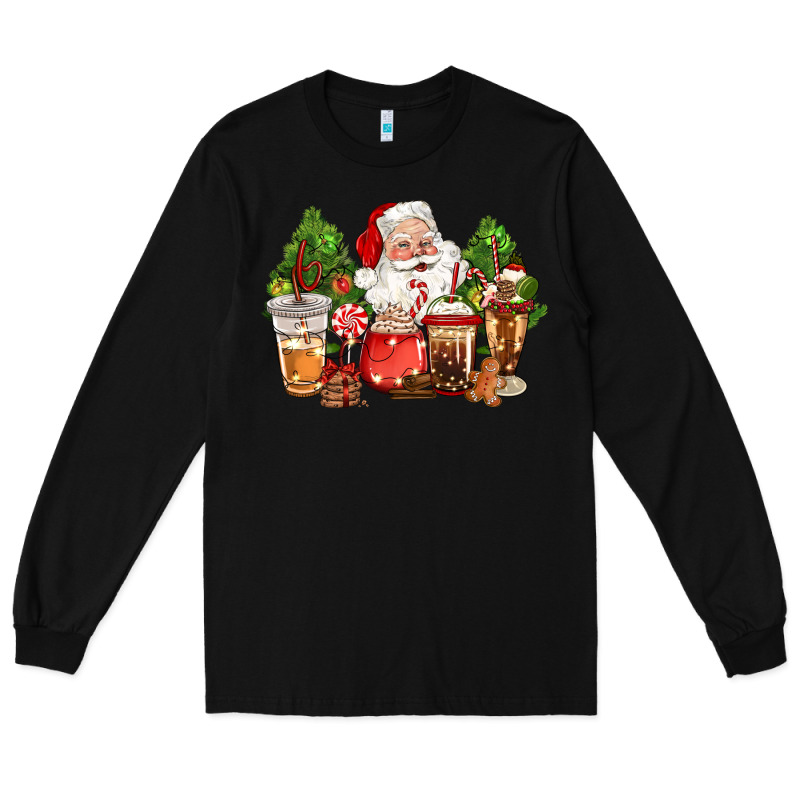 Christmas Santa Coffee Cups Long Sleeve Tee by CowGirlArtShop | Teevron