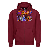 Burgundy Spooky Vibes Zipper Hoodie - CowhideDigitalArt