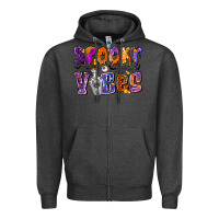 Charcoal Heather Spooky Vibes Zipper Hoodie - CowhideDigitalArt