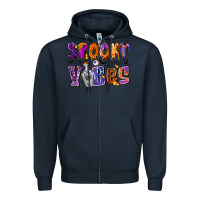 Navy Spooky Vibes Zipper Hoodie - CowhideDigitalArt