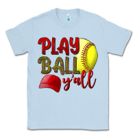 Dusty Blue Play ball y'all Softball Classic Tee - NancyCooperArtShop