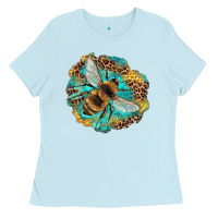 Baby Blue leopard honeycomb with bee Ladies Tee - Artiststas