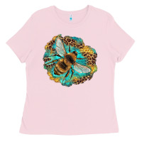 Bubblegum Pink leopard honeycomb with bee Ladies Tee - Artiststas