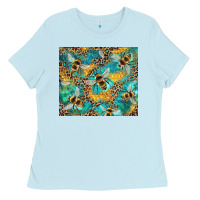 Baby Blue honeycomb and bees with leopard Ladies Tee - Artiststas