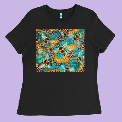 Honeycomb And Bees With Leopard Ladies Tee Designed By Artiststas