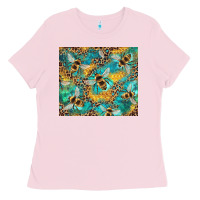Bubblegum Pink honeycomb and bees with leopard Ladies Tee - Artiststas