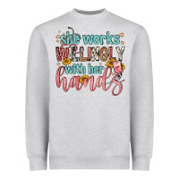 Heather Grey she works willingly with her hands Heavyweight Sweatshirt - FaDigitalArtStudio
