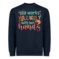 Navy she works willingly with her hands Heavyweight Sweatshirt - FaDigitalArtStudio