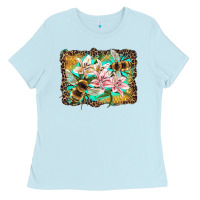 Baby Blue bees and lilies with leopard Ladies Tee - Artiststas