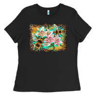 Bees And Lilies With Leopard Ladies Tee | Teevron