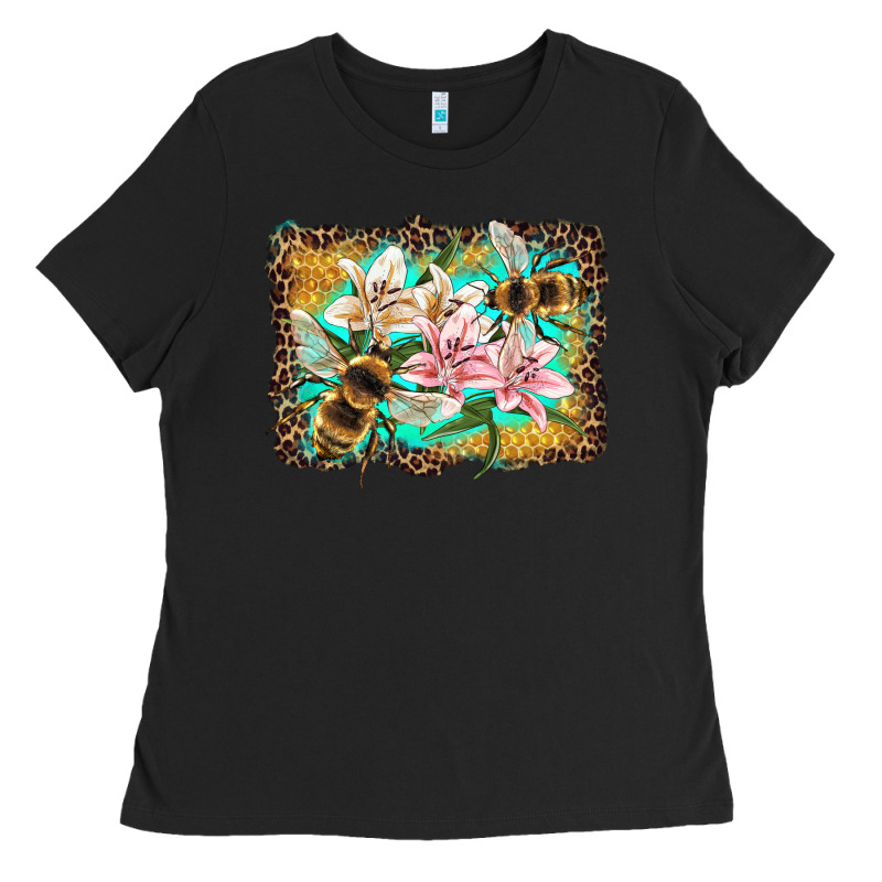 Bees And Lilies With Leopard Ladies Tee by Artiststas | Teevron